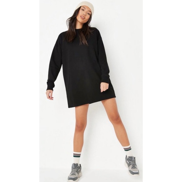 Missguided Black Ribbed Crewneck Sweatshirt Dress Womens Size 6 - Picture 1 of 9